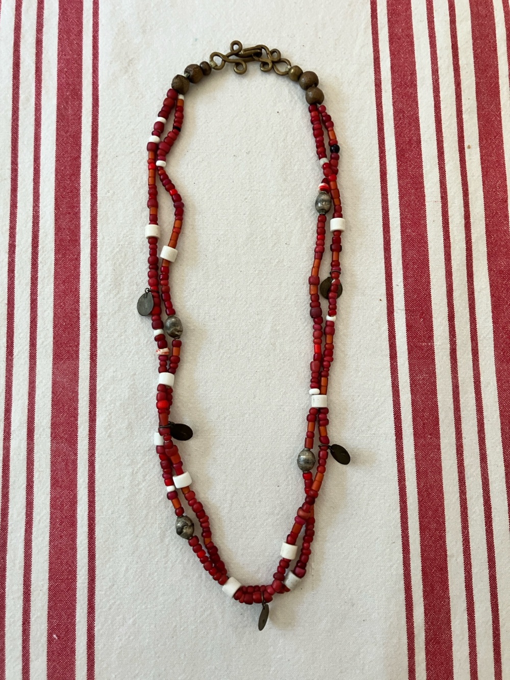 Red Beaded Necklace with Accent Coins